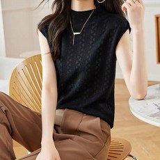 페이퍼먼츠 여성용 레이스 짜임 하이넥 민소매 이너티셔츠 22530