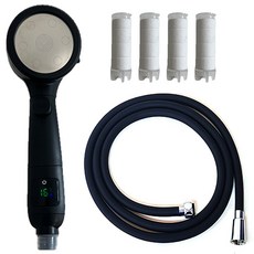 Winprice 溫度顯示4way過濾蓮蓬頭+PVC軟管 2m+濾芯 4入組, 1個, 黑色