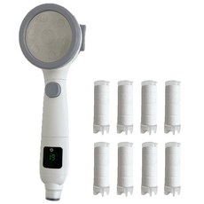 Winprice 4Way溫度顯示過濾蓮蓬頭+替換濾芯 8入組, 白色, 1組