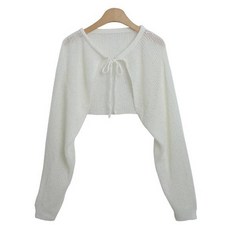 Lindashop 女款Invento圓領緞帶綁帶透視長袖披肩上衣 cpcd3124k43