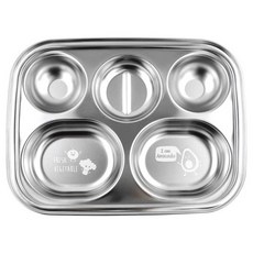 kitchen U 嬰幼兒用 Pam Pam 不鏽鋼5格餐盤, 銀色, 1個, 單品