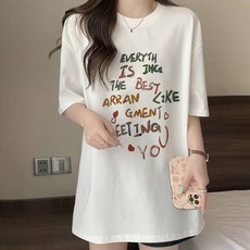 메이첼 여성용 통기성 캐주얼 루즈핏 레터링 심플 반팔 티셔츠 13028