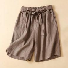 ATTERLIC 女性透氣大尺碼蝴蝶結抽繩亞麻短褲 14073