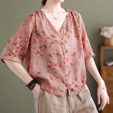 아뗄릭 여성용 봄 여름 브이넥 복고풍 플라워 프린팅 가디건 01994