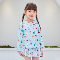 베베샤 여아용 스마일 숏 스타일 래쉬가드 상하의 세트