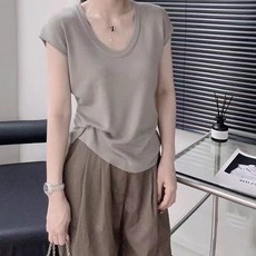 비비에모 여성용 데일리 슬림 딥 라운드넥 캡소매 티셔츠 06743