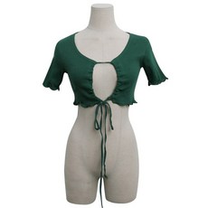 시크블랙 여성용 어스넨 라운드넥 프릴 스트링 반팔 가디건 cpcd3116k43