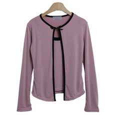 시크블랙 여성용 폴라비 라운드넥 테이핑 리본 브로치 가디건 나시 세트 cpcd3111k43