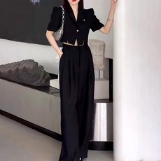 ViVEMO 夏季西裝套裝 短領短袖外套 + 寬褲 06729