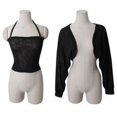 시크블랙 여성용 앤디스 롱슬리브 시스루 볼레로 홀터 나시 세트 cpset3383k43