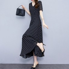 아뗄릭 브이넥 심플 도트무늬 롱 원피스 13926 빅사이즈 포함
