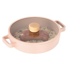 nEOFLam IH爐適用Fika Object系列附蓋雙耳湯鍋, 20cm, 蜜桃粉, 1組