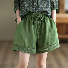 아뗄릭 여성용 빈티지 레이스 밴딩 여름 반바지 14129