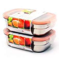 까사맘 스테인레스 스틸 사면 결착 강력 밀폐용기, 2개, 320ml