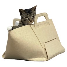 Badibo 貓咪躲貓貓屋毛氈籃, 1個, 象牙白