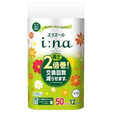 elleair 艾黎艾爾 i:na 2倍巻 雙層捲筒衛生紙, 50m, 12捲, 1袋
