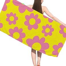 Sonio 夏季圖案柔軟沙灘巾 70 x 150 cm, 1個, 08 黃色 + 粉色