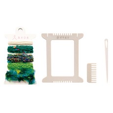 KAWAGUCHI 迷你織紗+迷你織布機套裝, 1組, 15-437 綠色(針織紗)、象牙色(織布機)