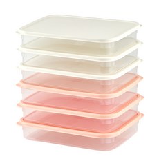 EASY&FREE Slim Pack冰箱收納保鮮盒組 白色 3入+粉色 3入, 1.2L, 1套