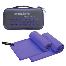 4monster 超細纖維毛巾加大尺寸 2入 + EVA收納盒組合, 紫色, 1套