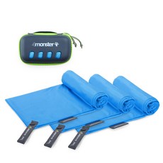 4monster 多用途運動毛巾 40 x 80 cm + 收納盒組 小尺寸, 藍色, 1套