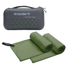 4monster 超細纖維超細纖維毛巾特大2條+EVA收納包組, 苔綠色, 1組