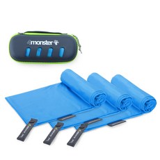 4몬스터 다용도 스포츠타월 라지 3p+ EVA 케이스 세트, 블루, 1세트