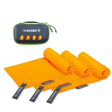 4monster 多用途運動毛巾 + 收納盒組 80 x 40 cm, 橘色, 1套