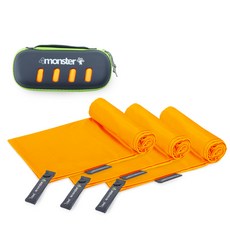 4monster 多用途運動毛巾 大尺寸 3入+ EVA收納盒組, 橘色, 1套