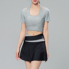 CocoDream 掛脖無袖 短袖罩衫 + 比基尼 + 泳裙 泳裝套組 2401