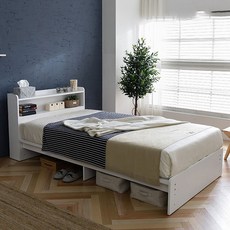 바스포르 쉬크 수납헤드 평상침대 + 매트리스 세트 방문설치, 화이트