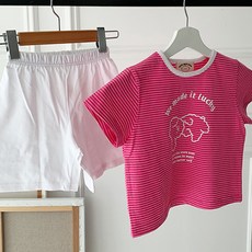 Ddolmuruk 兒童條紋套裝 短袖短褲上下套組