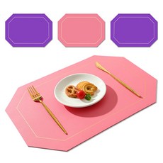 로렘 LINE 엣지 양면 테이블 매트, 코랄핑크 + 라벤더퍼플, 30 x 43 x 1.8 cm, 4개