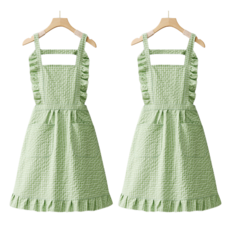 Hello Gem 花店 花藝師 工作室 託兒所 幼稚園 畫室 美甲店 廚房 家用 細格紋 荷葉邊 迷你圍裙, 2個, 淺綠色