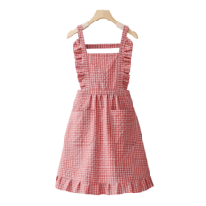 細格紋 荷葉邊 迷你 圍裙, 1個, 紅色