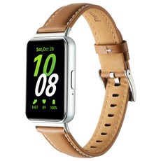 Hamate Galaxy Fit 3 專用高級縫線皮革錶帶, 駝色, 1個