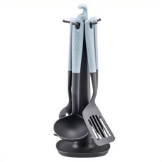 LocknLock 樂扣樂扣 壓花廚房工具6件組, 薄荷綠, 1套, 湯勺 + 料理匙 + 鍋鏟 + 濾勺 + 麵勺 + 廚具架