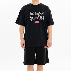 오에타 남녀공용 LA1984 더블 코튼 오버사이즈 반팔티 + 오버핏 숏팬츠 세트