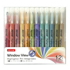 Tukobi ZEYAR 雙頭透明螢光筆 12色, 12個, 復古