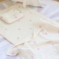 HWAMO BABY 嬰幼兒用高級紗布刺繡安撫被 L, 粉紅兔子