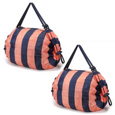 알로데 리데레 줄무늬 접이식 장바구니 쇼핑백, 04 오렌지블루, 2개