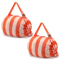 알로데 리데레 줄무늬 접이식 장바구니 쇼핑백, 03 핑크오렌지, 2개