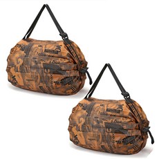 알로데 템푸스 레터링 접이식 장바구니 쇼핑백, 01 브라운, 2개