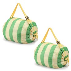 알로데 리데레 줄무늬 접이식 장바구니 쇼핑백, 01 그린, 2개