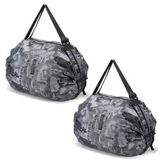 알로데 템푸스 레터링 접이식 장바구니 쇼핑백, 02 그레이, 2개