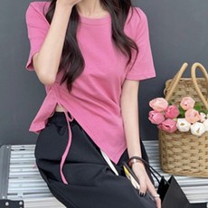 비비에모 여성용 이레 사이드 셔링 슬릿 반팔 티셔츠 06826