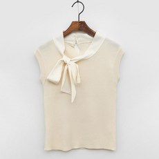 여성용 럽스 리네 리본넥 골지 민소매 니트