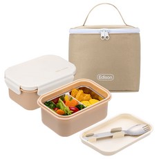 Edison Hanaro 不鏽鋼便當 2入 + 提袋組, 1套, 米色