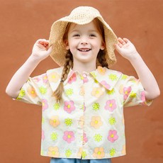 ILoveJ 女童三朵花領短袖襯衫