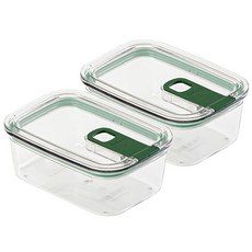 透明一鍵式密封保鮮盒 綠色, 2個, 650ml